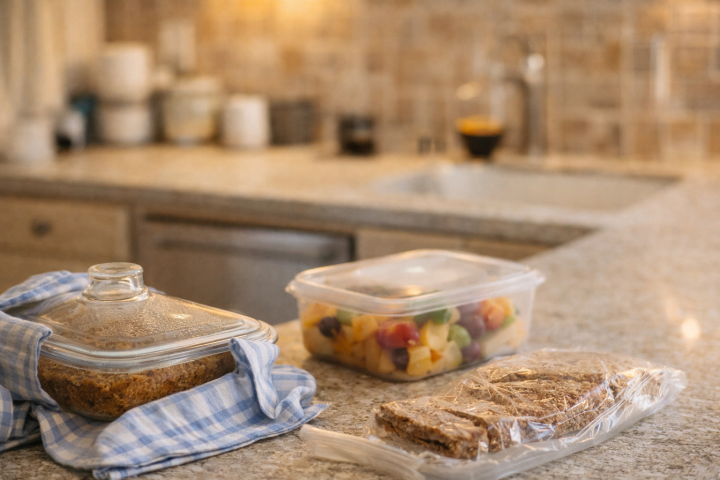 Food containers prepared for community meal delivery and chesed support